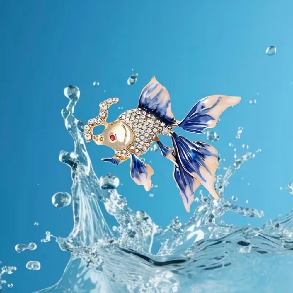 Goldfish Rhinestone Brooch Modern New